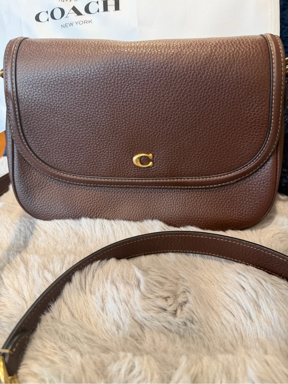 Coach Brown Pebbled Leather Legacy Crossbody w/ shoulder strap Gold C Accent